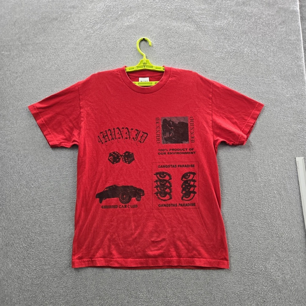 4hunnid Men Shirt LARGE Red Graphic Car Dice‎ Streetwear Logo Short Sleeve